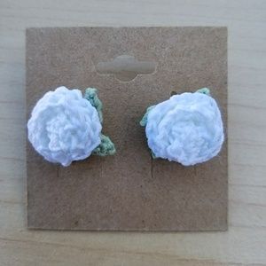 White rose studded earrings